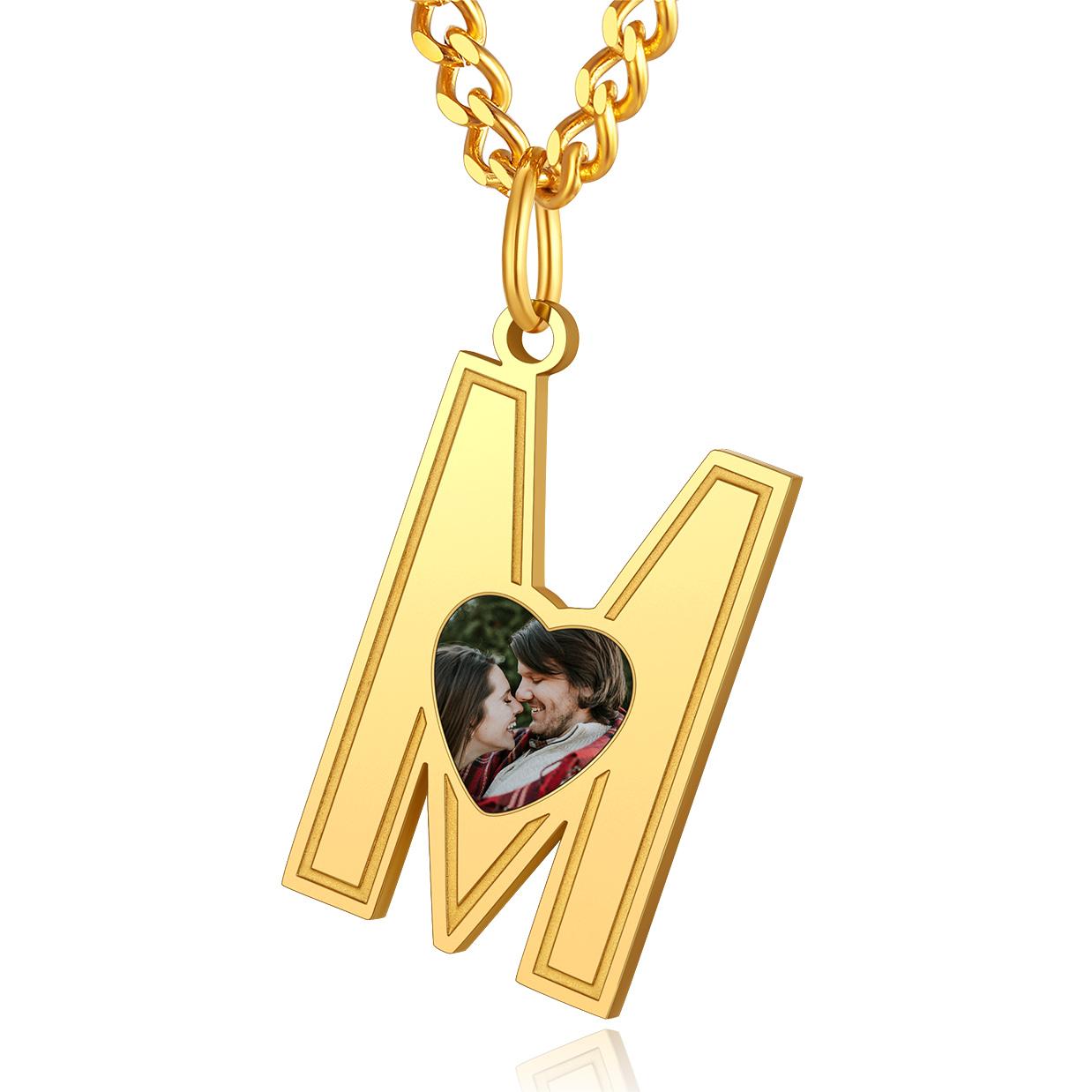 Custom4U Personalized Initial Necklace with Photo for Men Women