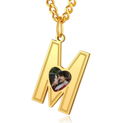 Custom4U Personalized Initial Necklace with Photo for Men Women