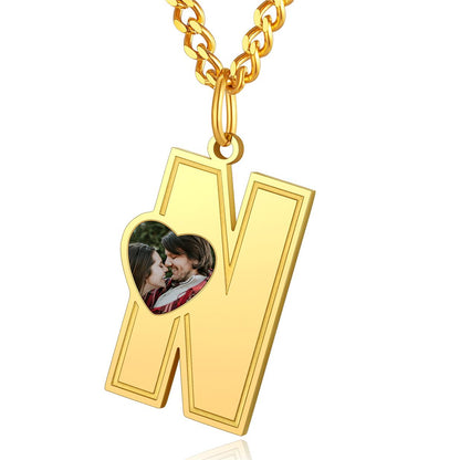 Custom4U Personalized Initial Necklace with Photo for Men Women