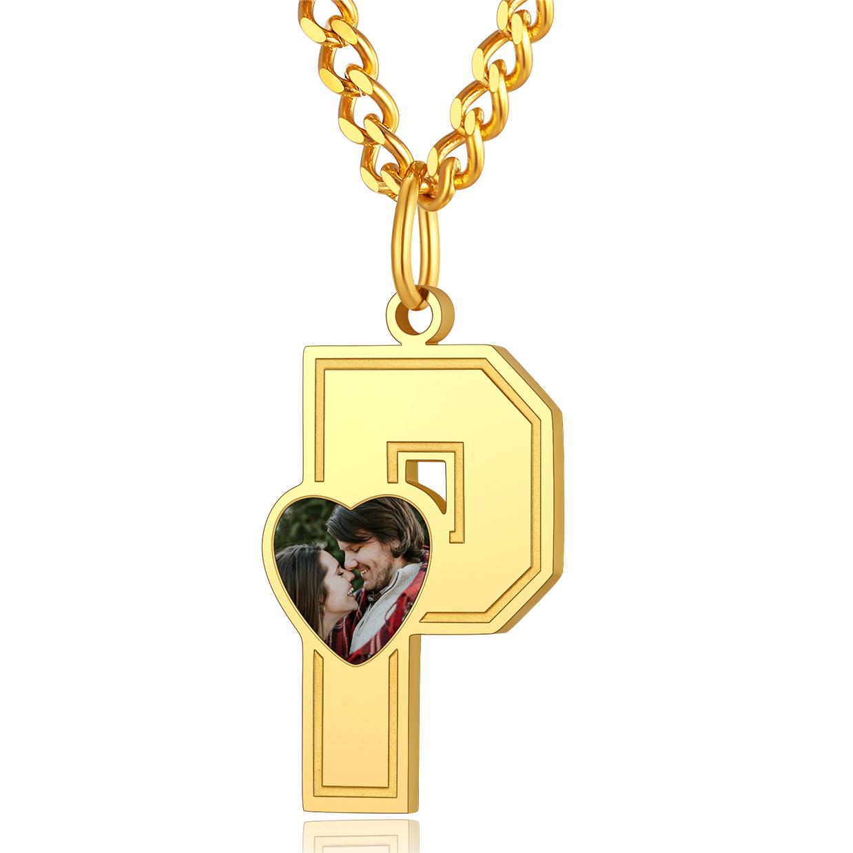 Custom4U Personalized Initial Necklace with Photo for Men Women