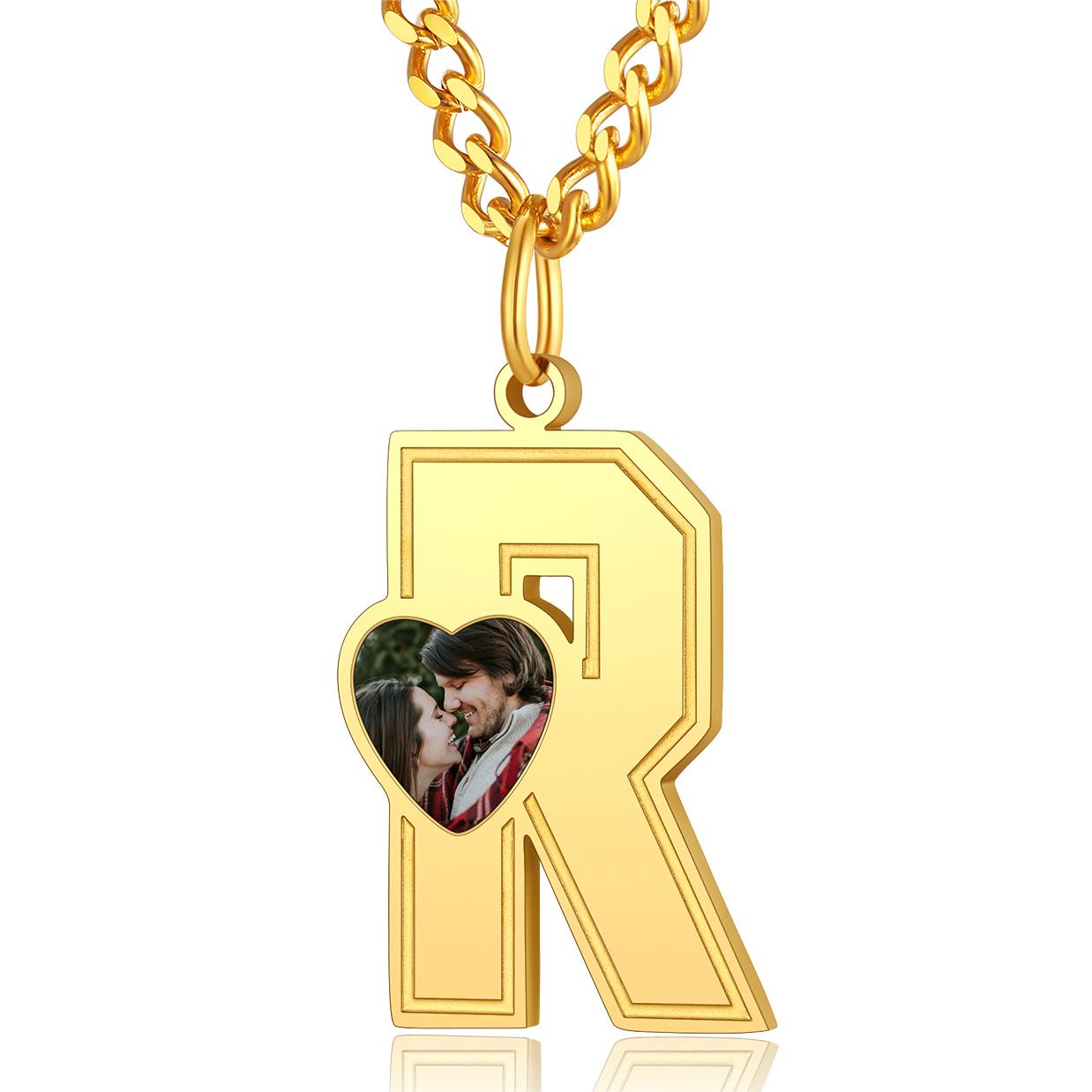 Custom4U Personalized Initial Necklace with Photo for Men Women