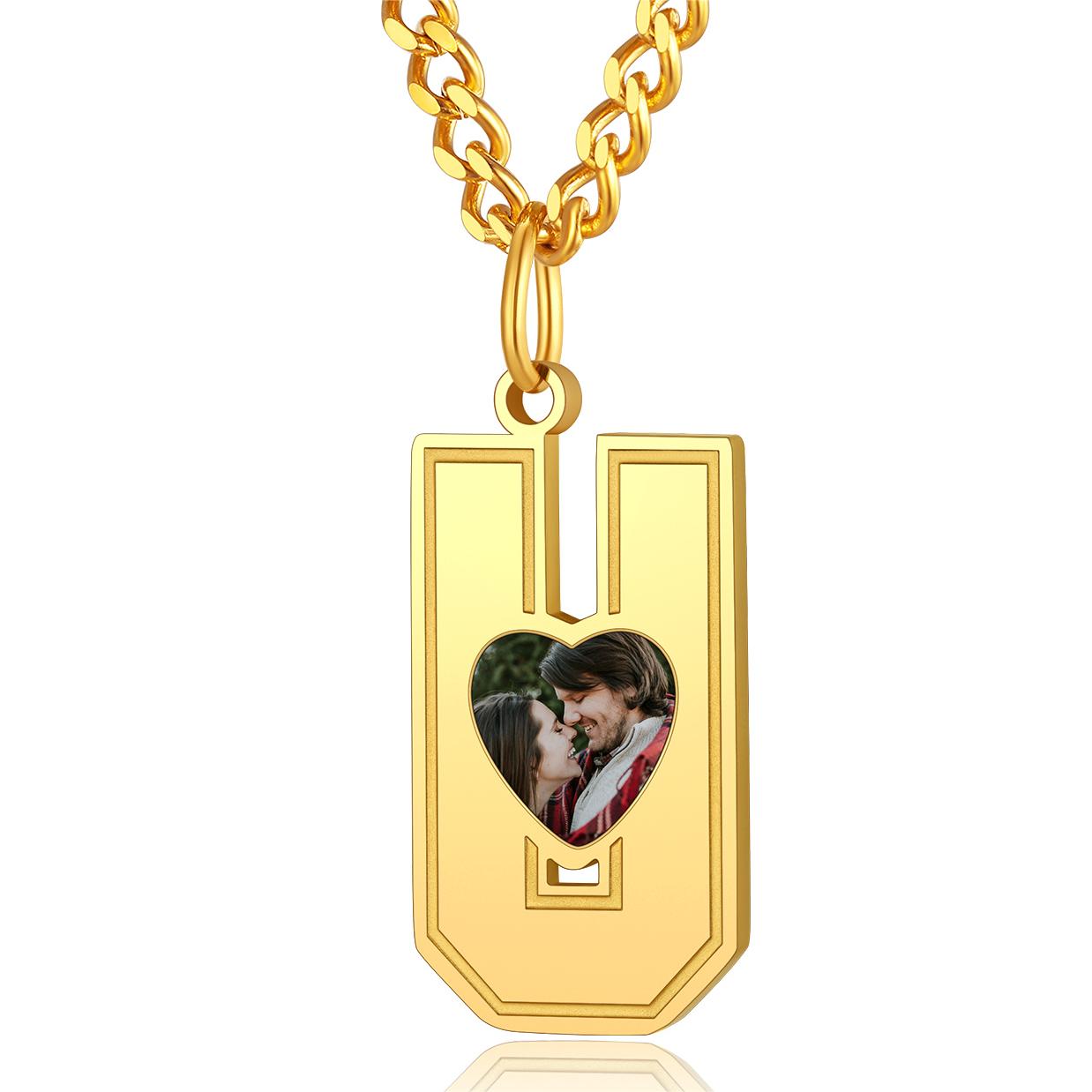 Custom4U Personalized Initial Necklace with Photo for Men Women