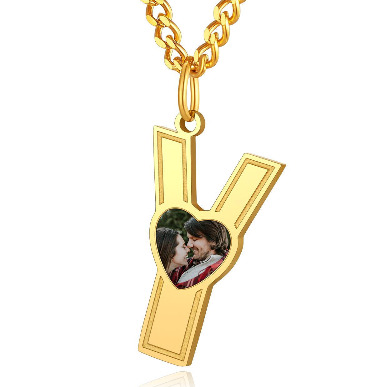 Custom4U Personalized Initial Necklace with Photo for Men Women