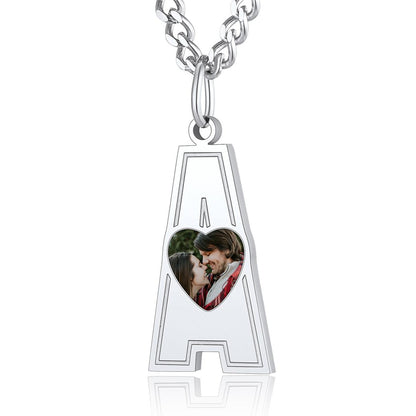 Custom4U Personalized Initial Necklace with Photo for Men Women