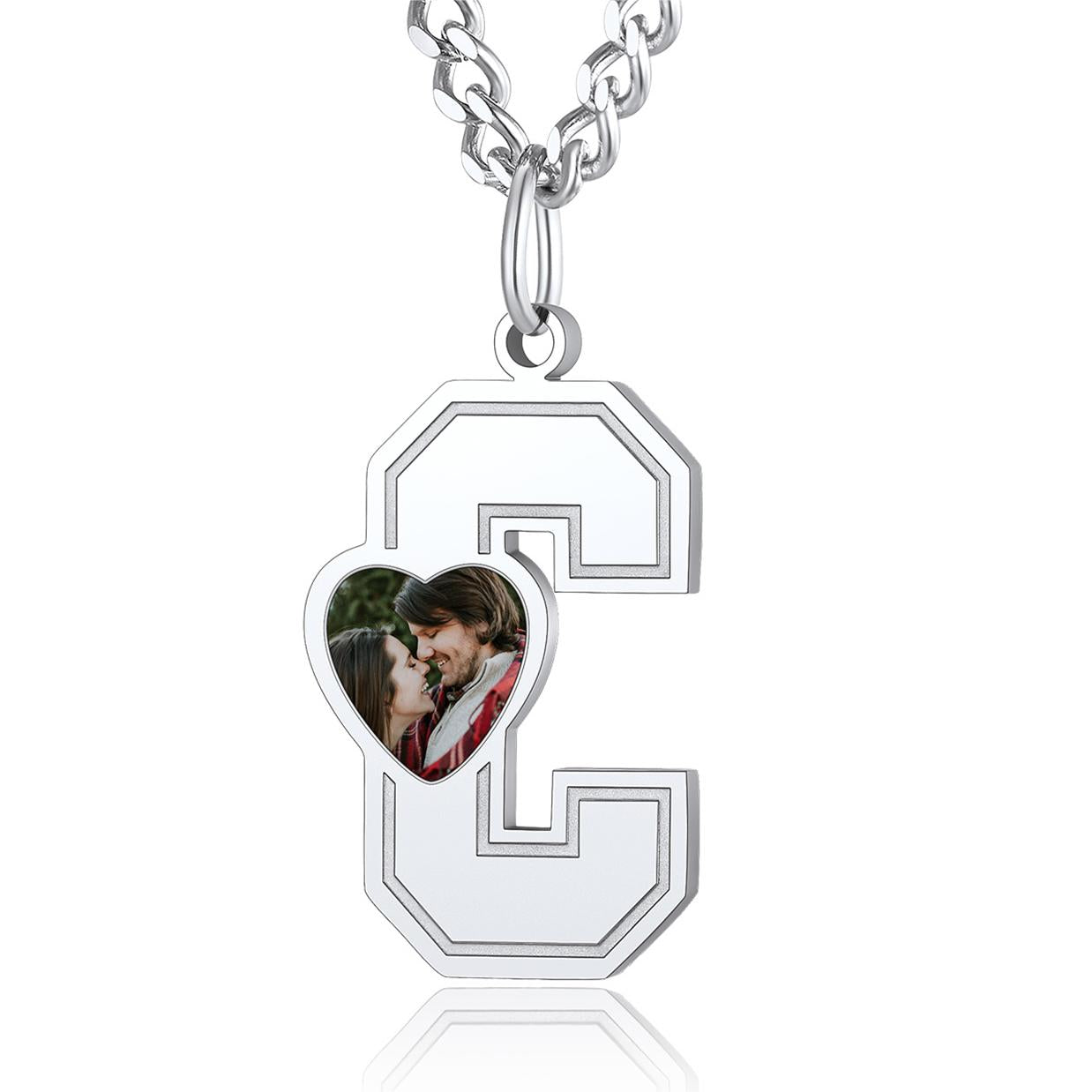 Custom4U Personalized Initial Necklace with Photo for Men Women