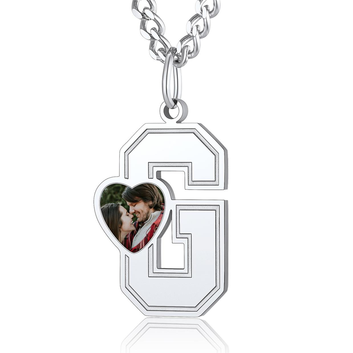 Custom4U Personalized Initial Necklace with Photo for Men Women