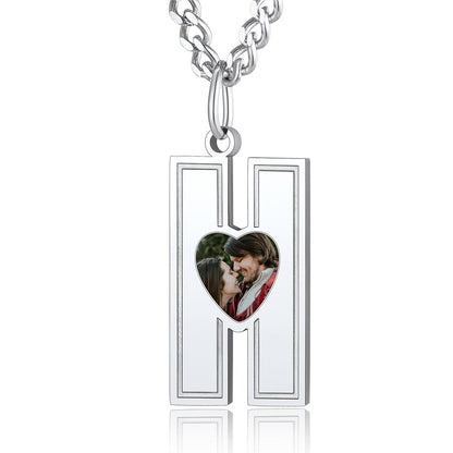 Custom4U Personalized Initial Necklace with Photo for Men Women