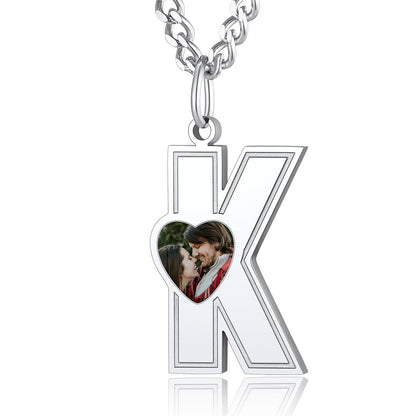 Custom4U Personalized Initial Necklace with Photo for Men Women