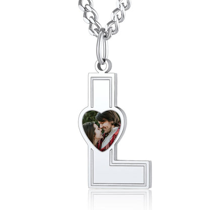 Custom4U Personalized Initial Necklace with Photo for Men Women