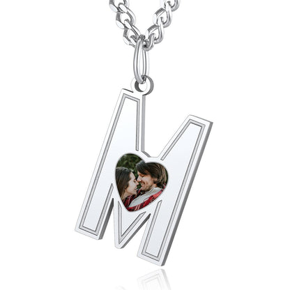 Custom4U Personalized Initial Necklace with Photo for Men Women