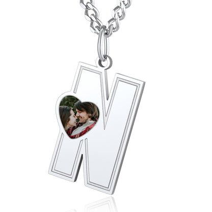 Custom4U Personalized Initial Necklace with Photo for Men Women