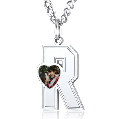 Custom4U Personalized Initial Necklace with Photo for Men Women