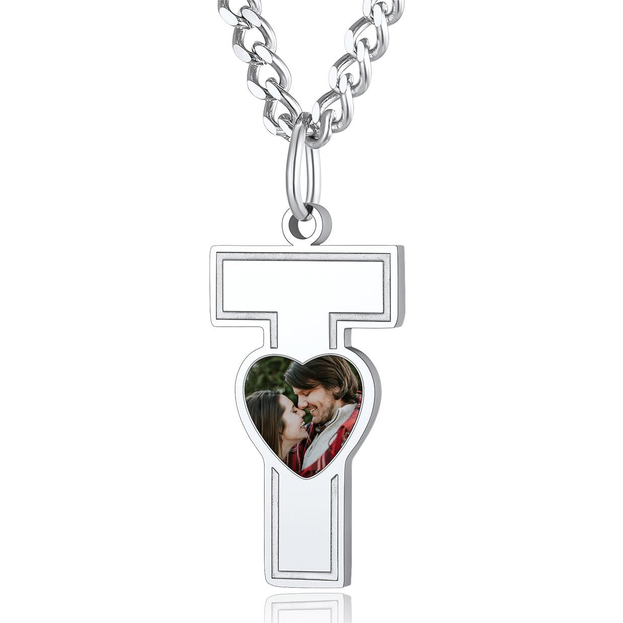 Custom4U Personalized Initial Necklace with Photo for Men Women