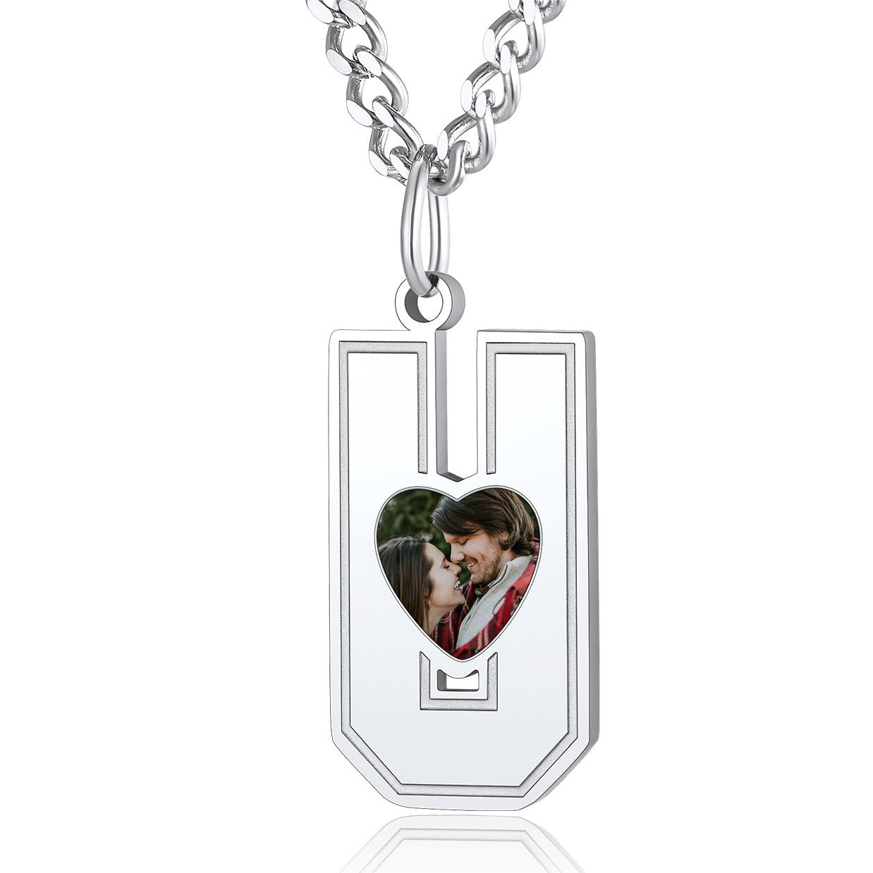 Custom4U Personalized Initial Necklace with Photo for Men Women
