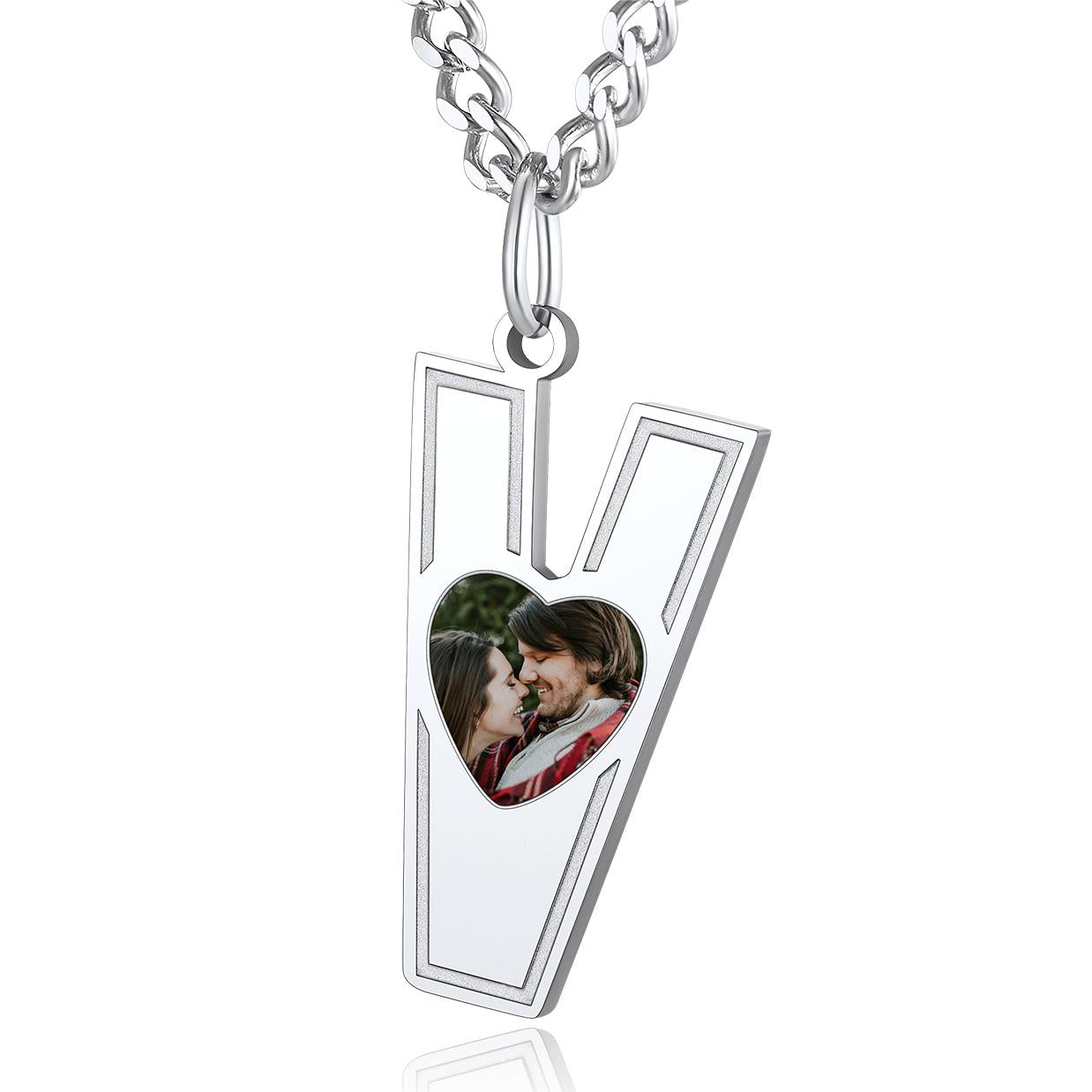 Custom4U Personalized Initial Necklace with Photo for Men Women