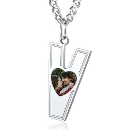 Custom4U Personalized Initial Necklace with Photo for Men Women