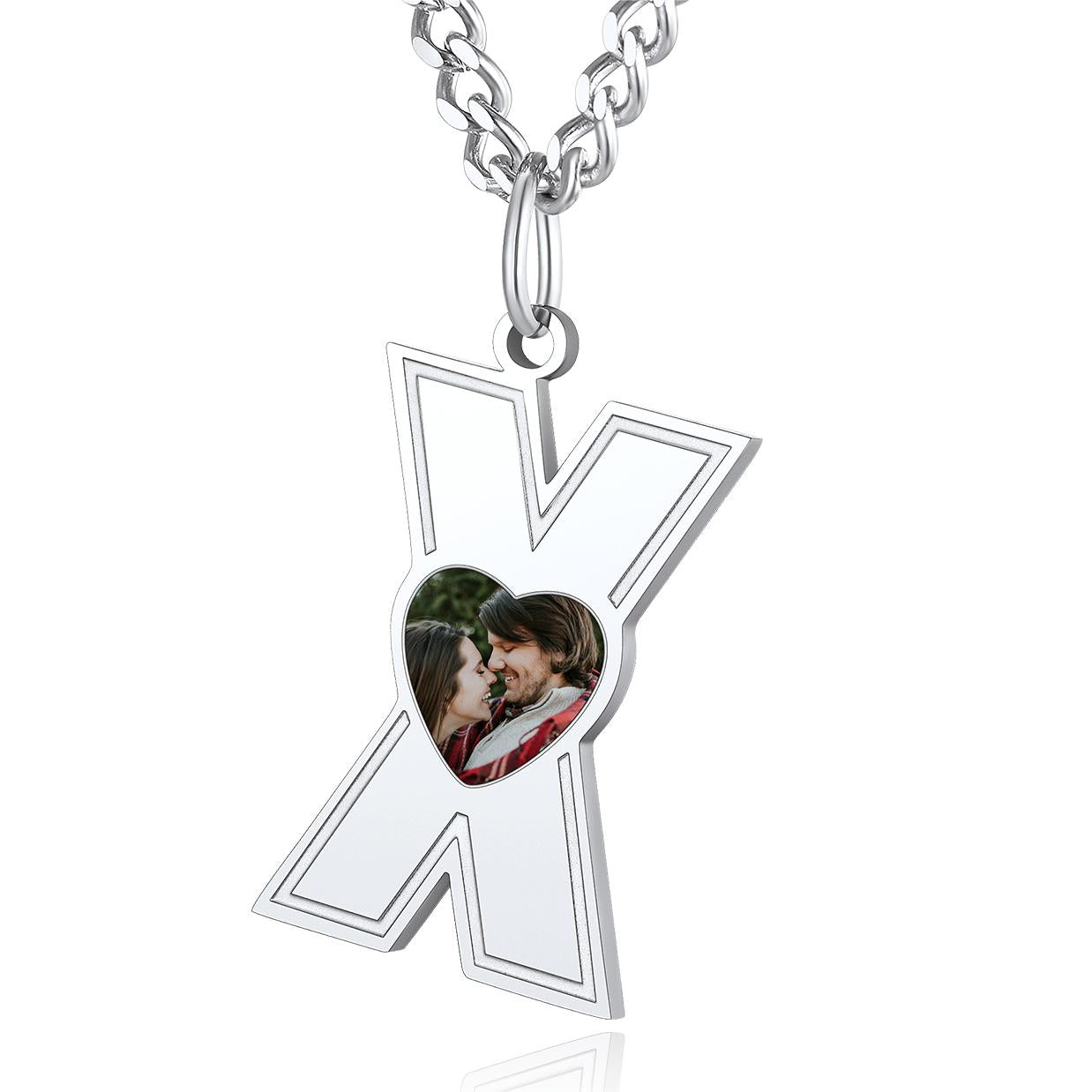 Custom4U Personalized Initial Necklace with Photo for Men Women