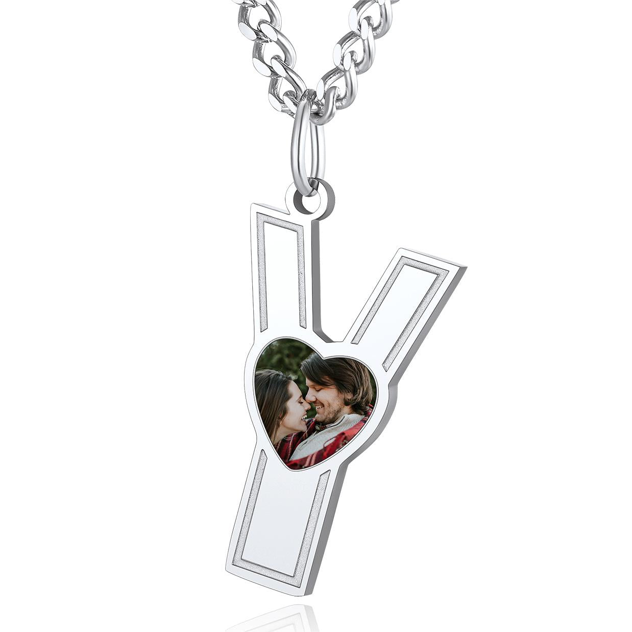 Custom4U Personalized Initial Necklace with Photo for Men Women