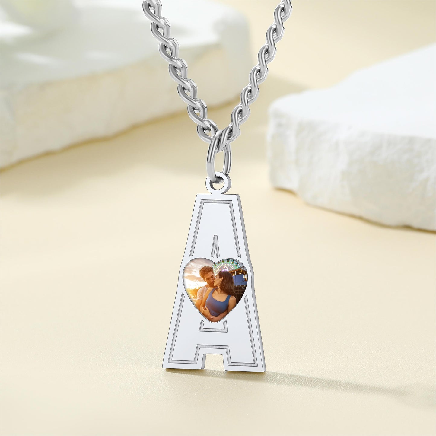 Custom4U Personalized Initial Necklace with Photo for Men Women