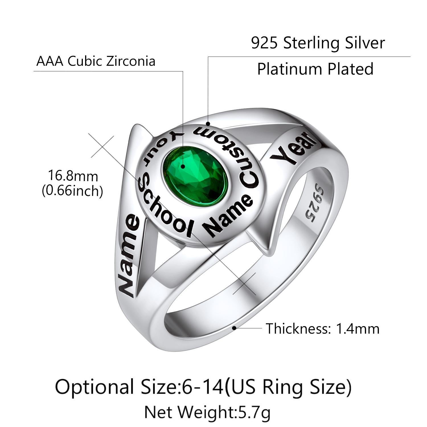 Custom4U Personalized Birthstone Signet Class Ring Size