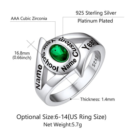 Custom4U Personalized Birthstone Signet Class Ring Size