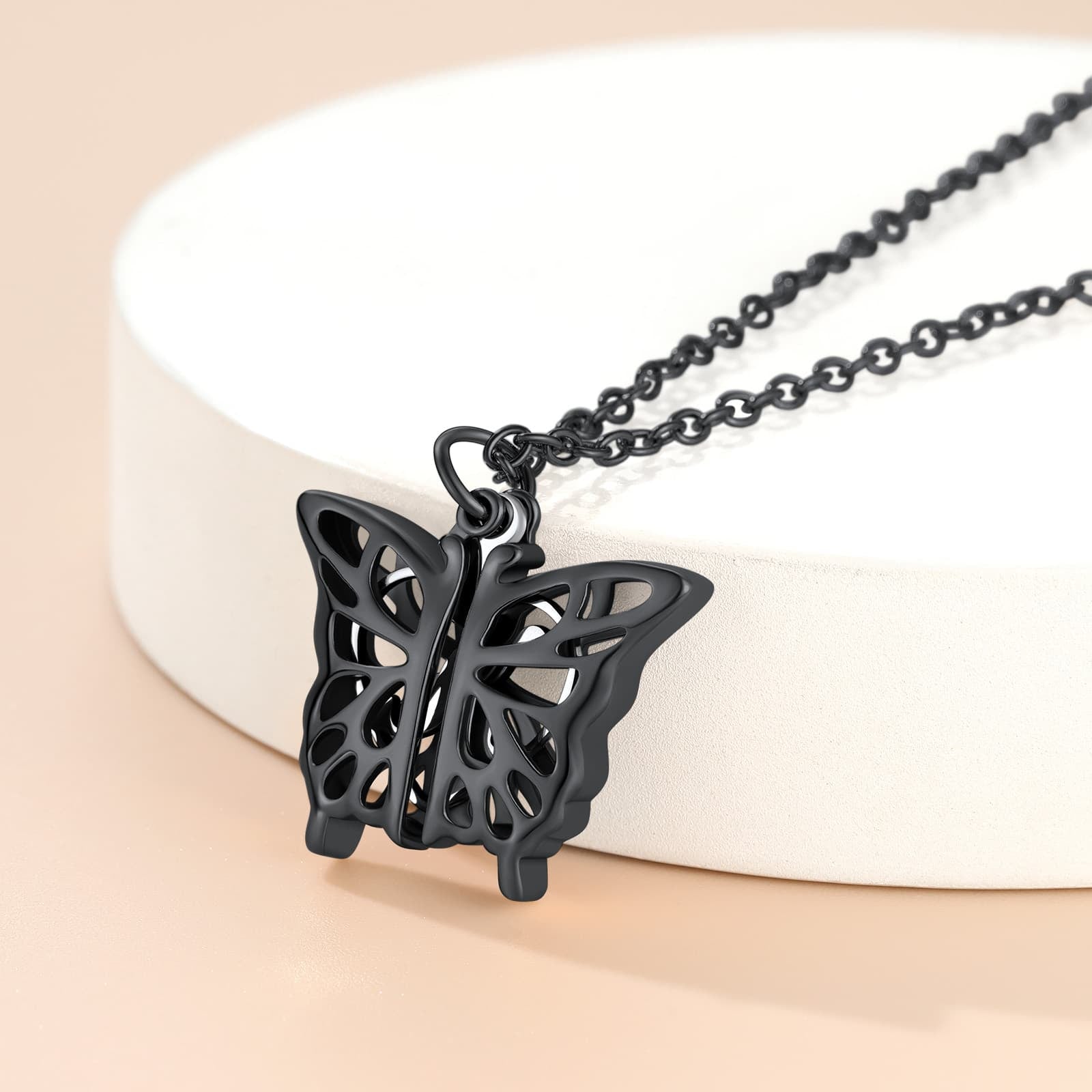 Custom4U Personalized Butterfly Locket Necklace Black Plated