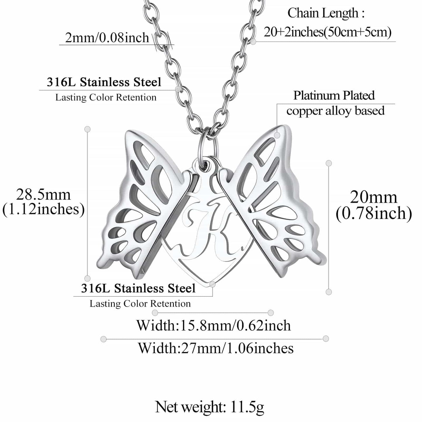 Custom4U Personalized Butterfly Locket Necklace Size