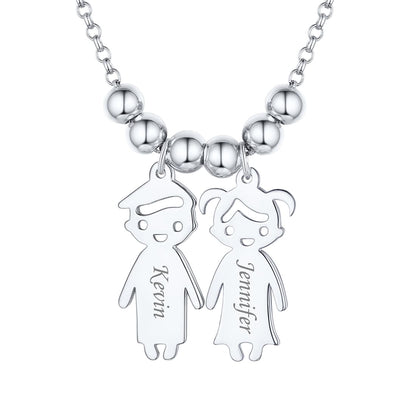 Custom4U Personalized Children Mothers Necklace 1 Girl Boy Silver