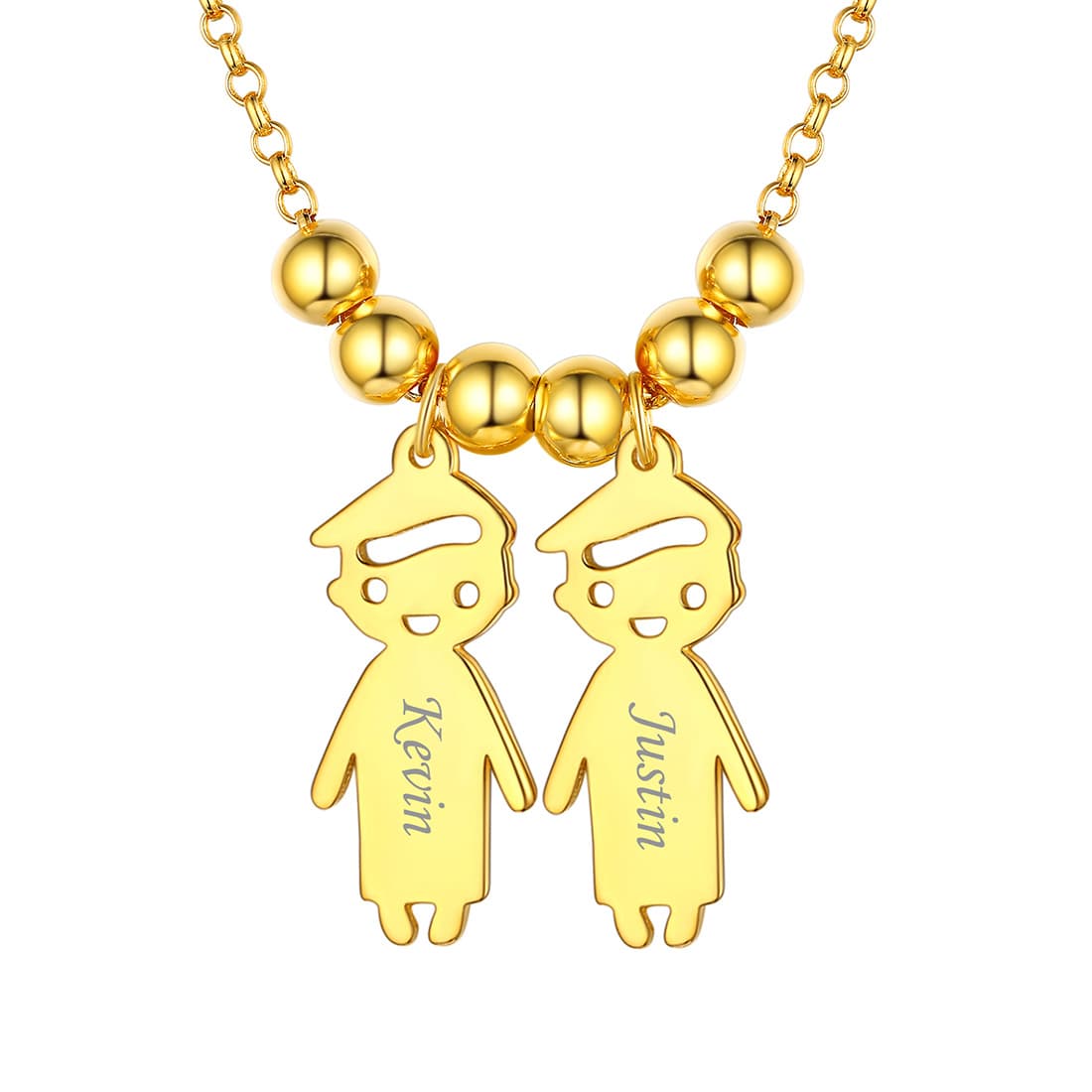 Custom4U Personalized Children Mothers Necklace 2 Boys Gold