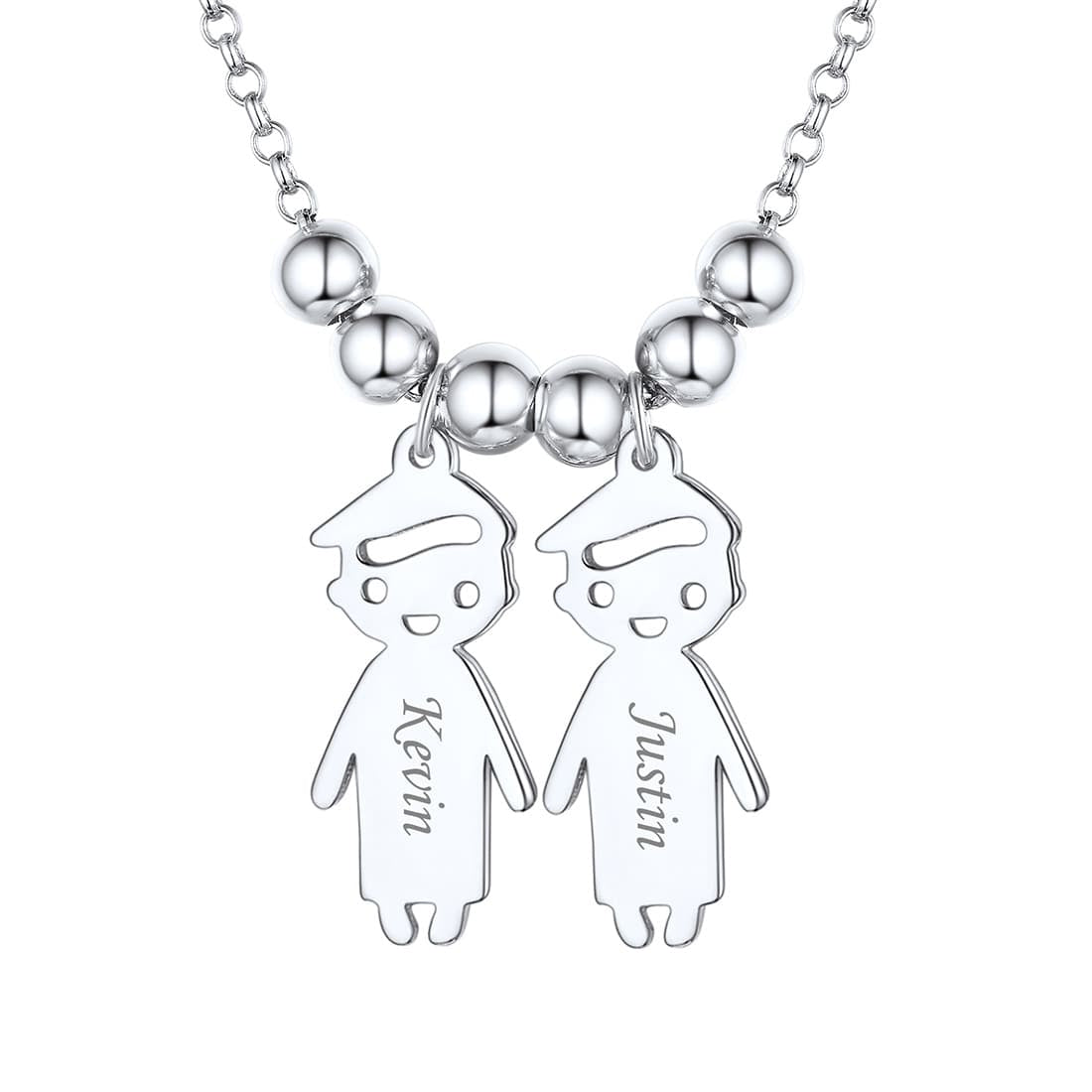 Custom4U Personalized Children Mothers Necklace 2 Boys Silver