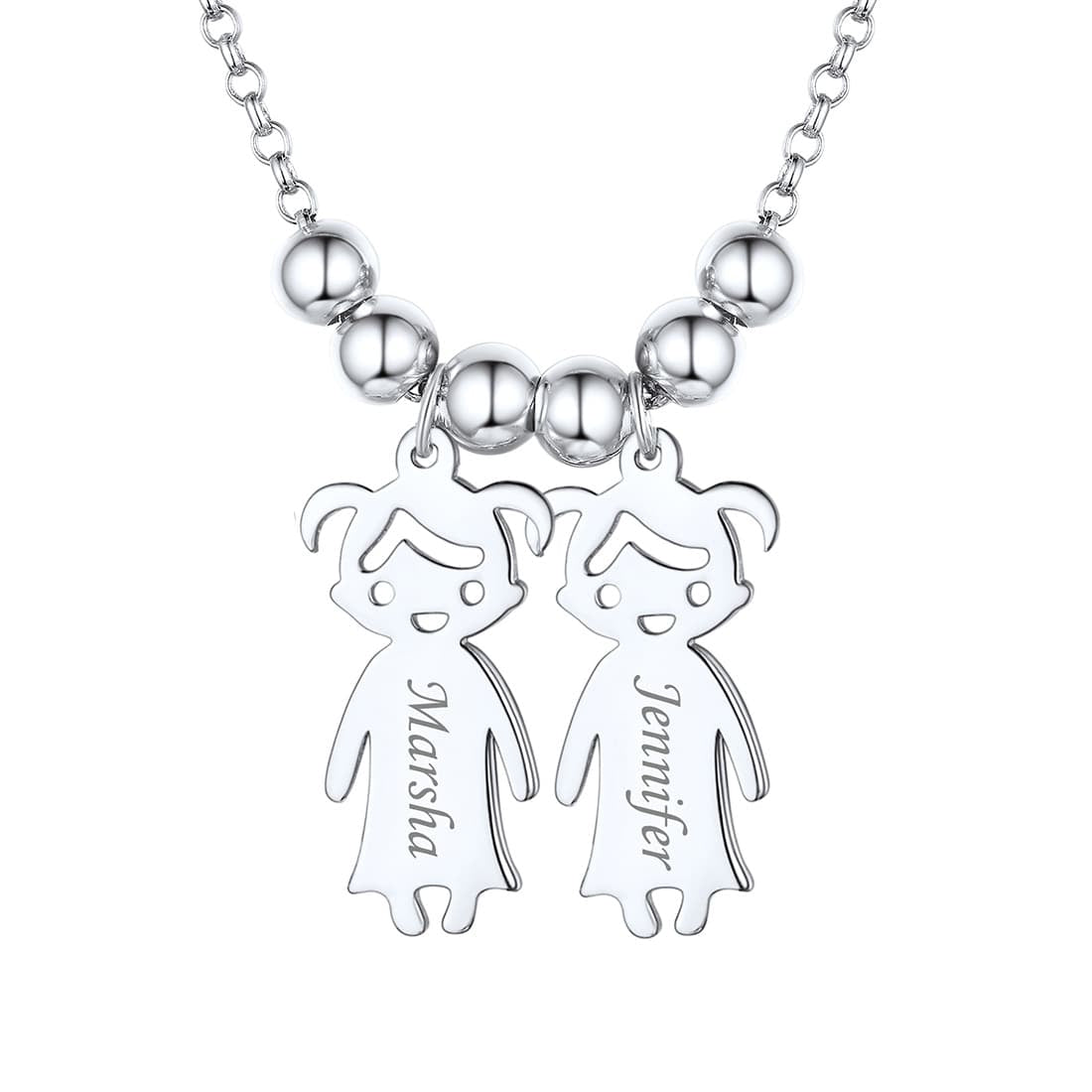 Custom4U Personalized Children Mothers Necklace 2 Girls Silver