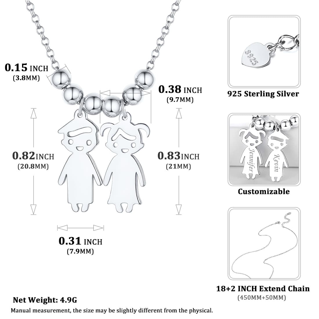 Custom4U Personalized Children Mothers Necklace Size