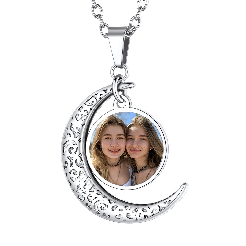 Custom4U Personalized Crecent Moon Photo Necklace for Women