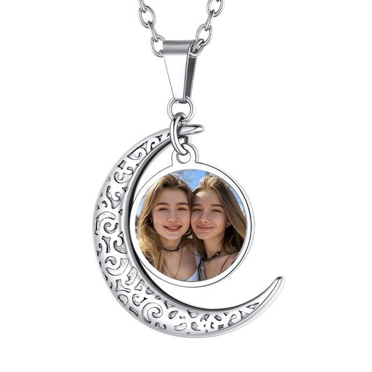 Custom4U Personalized Crecent Moon Photo Necklace for Women