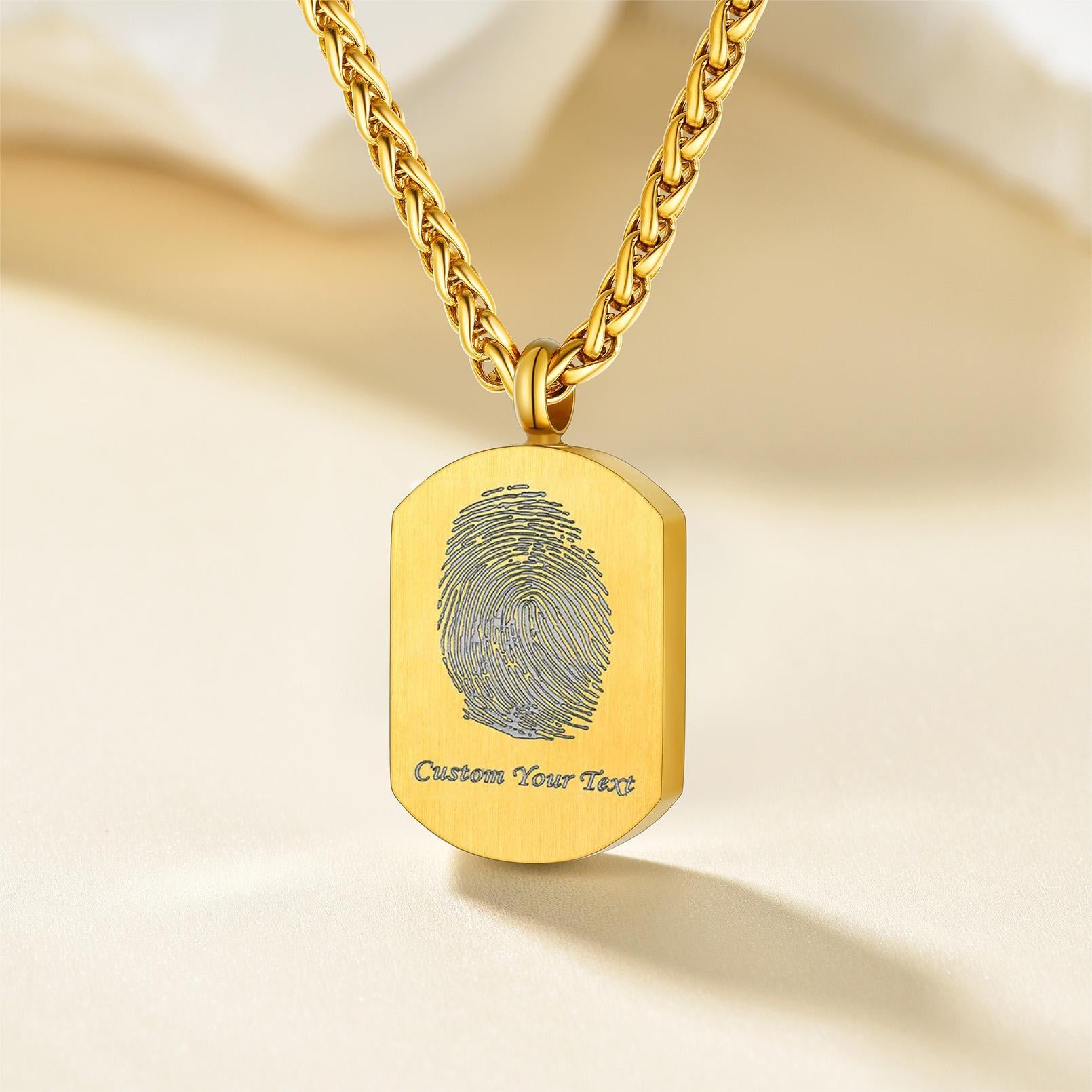 Custom4U Personalized Dog Tag Urn Necklace with Fingerprint Gold