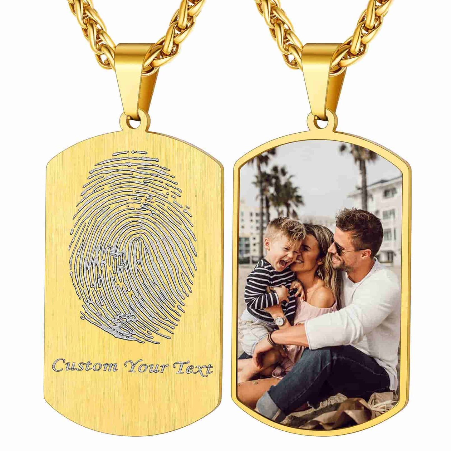 Custom4U Personalized Fingerprint Dog Tag Necklace Gold Plated