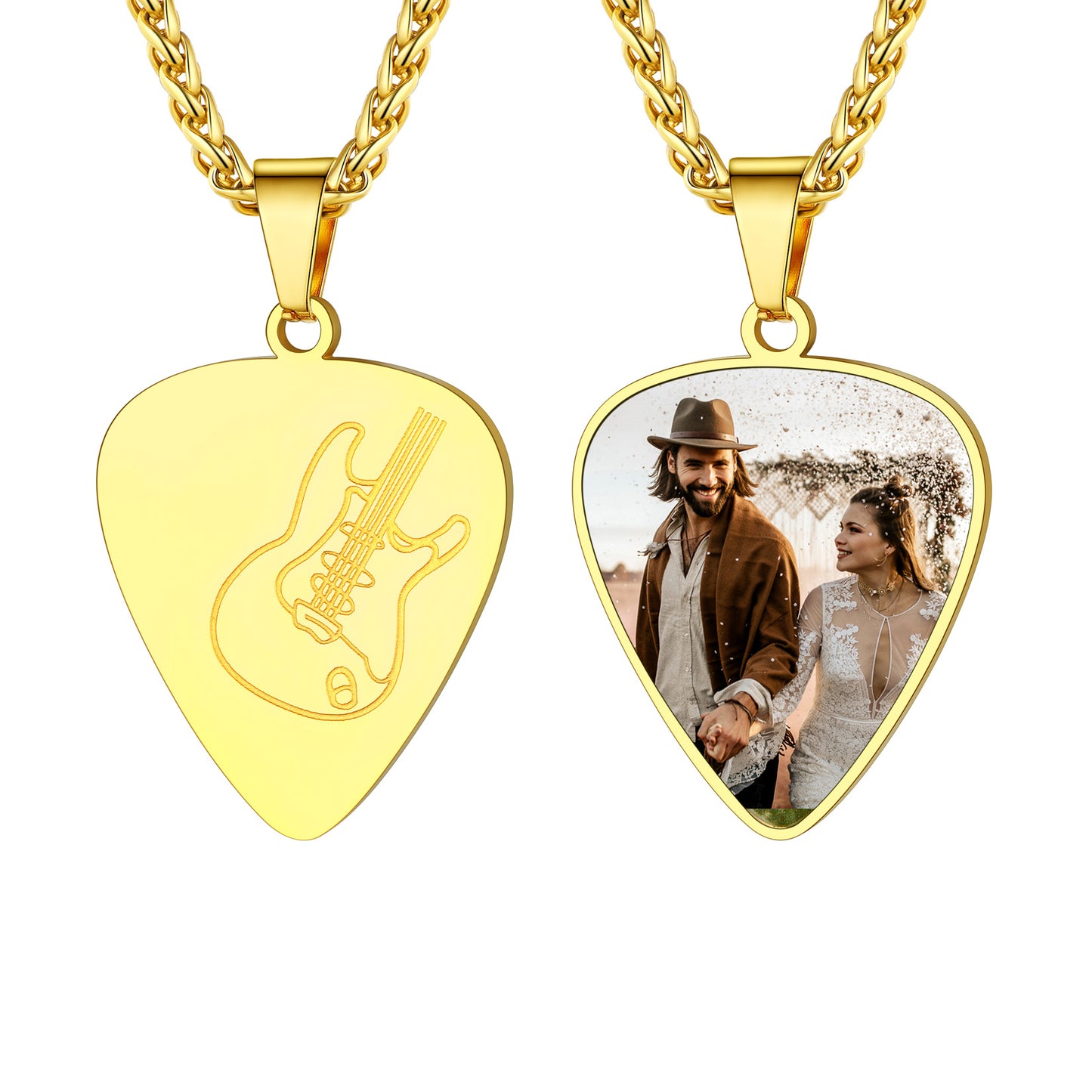 Custom4U Personalized Guitar Picks Picture Necklace Gold