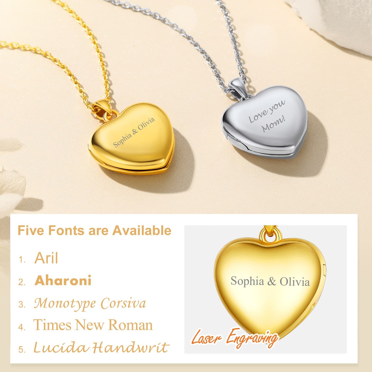  Custom4U Personalized Heart Locket Necklace 5 Font Available