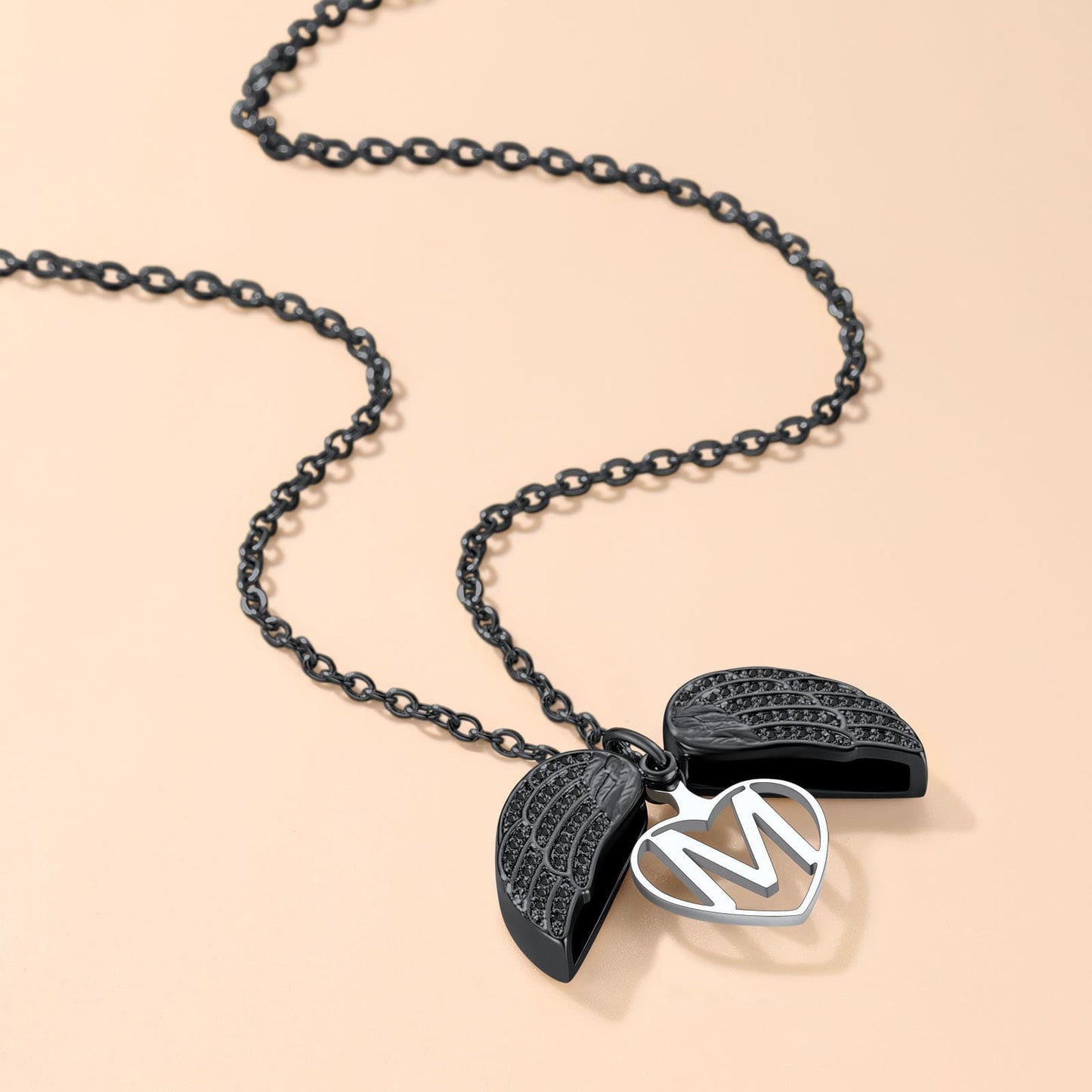 Custom4U Personalized Heart Locket Necklace Black Plated