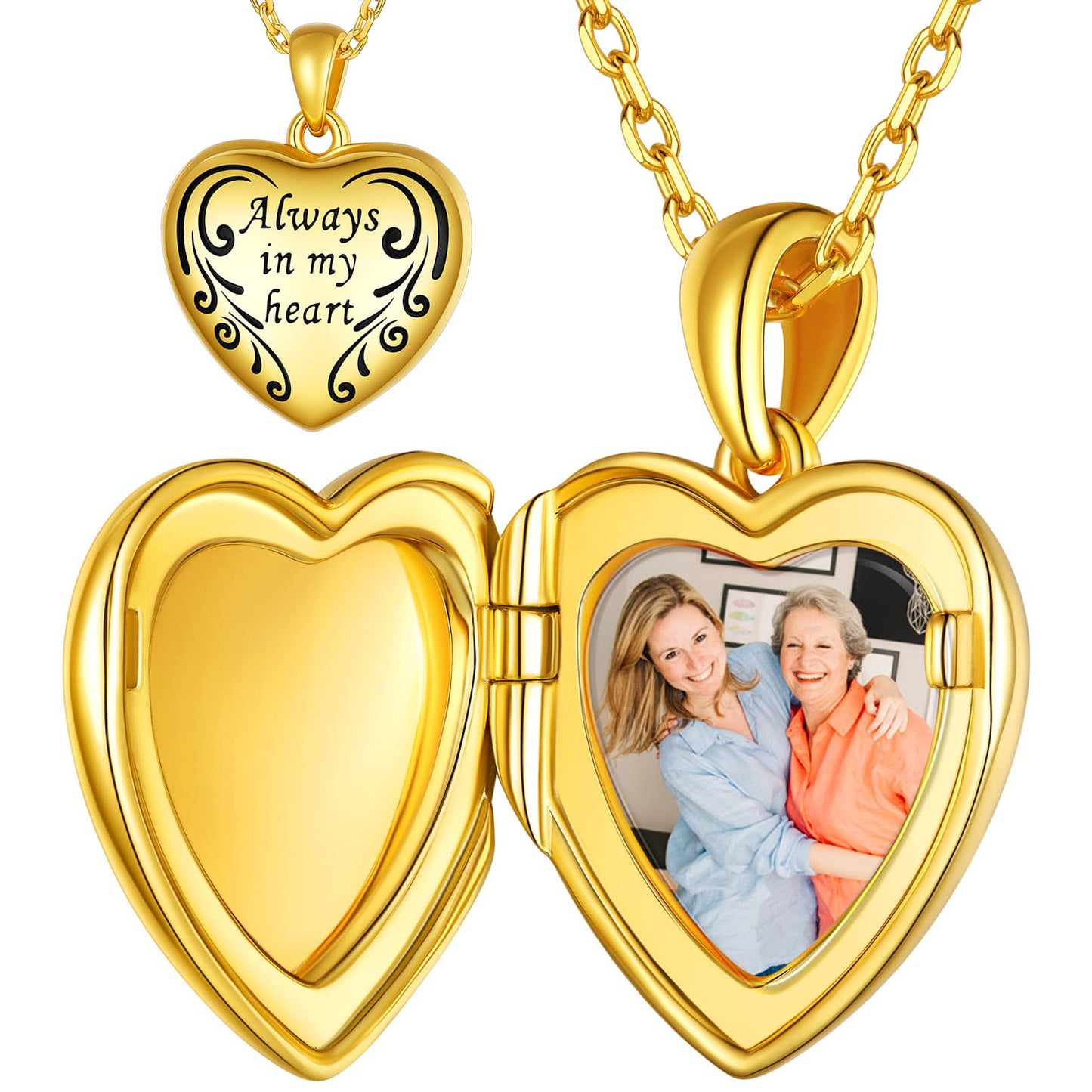 Custom4U Personalized Heart Locket Necklace with Photo Gold Plated