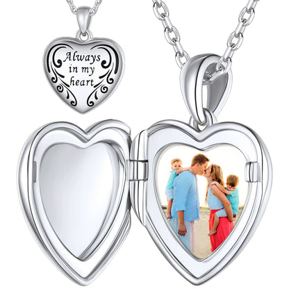  Custom4U Personalized Heart Locket Necklace with Photo Silver