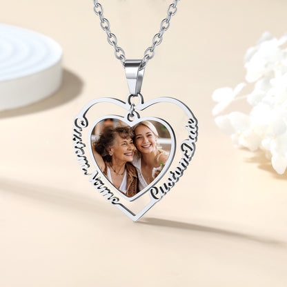 Custom4U Personalized Name Heart Photo Necklace For Mom