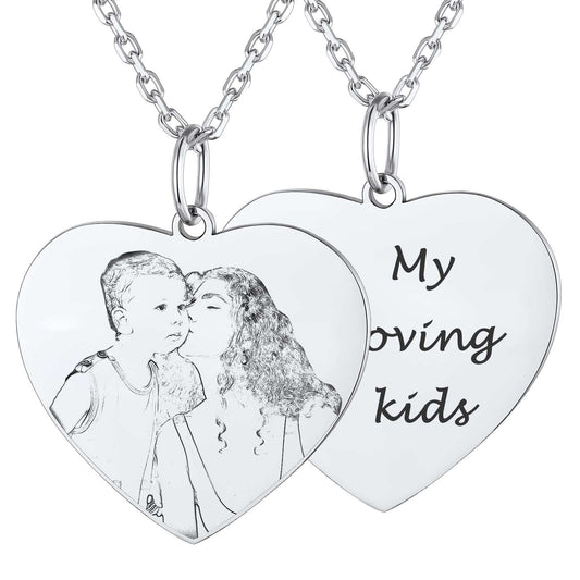 Custom4U Personalized Heart Photo Engraved Portrait Necklace