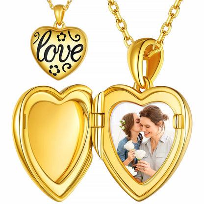 Custom4U Personalized Heart Photo Locket Necklace Gold Plated