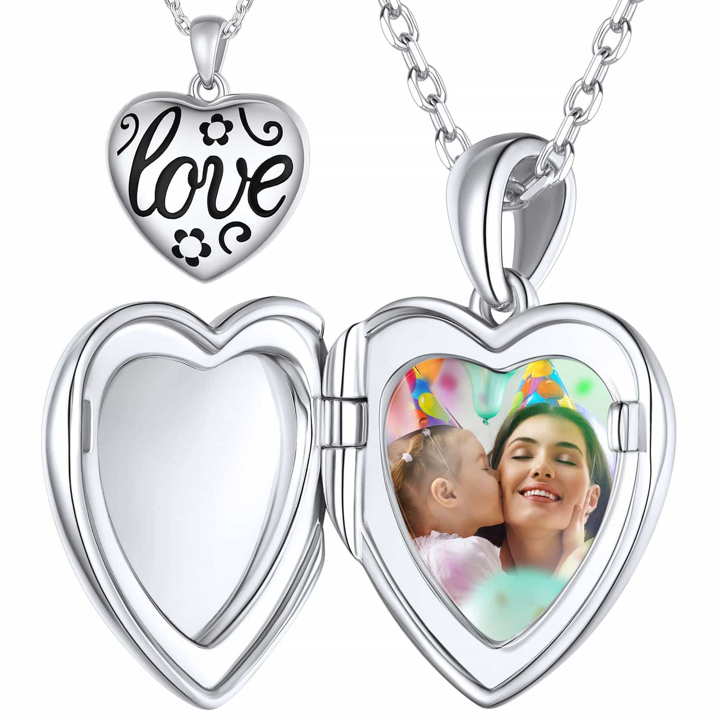   Custom4U Personalized Heart Photo Locket Necklace Silver