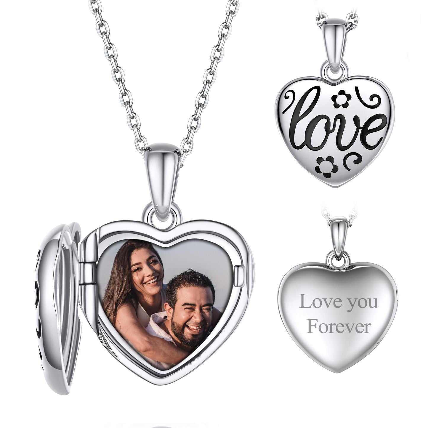Custom4U Personalized Heart Photo Locket Necklace with Name Engraved