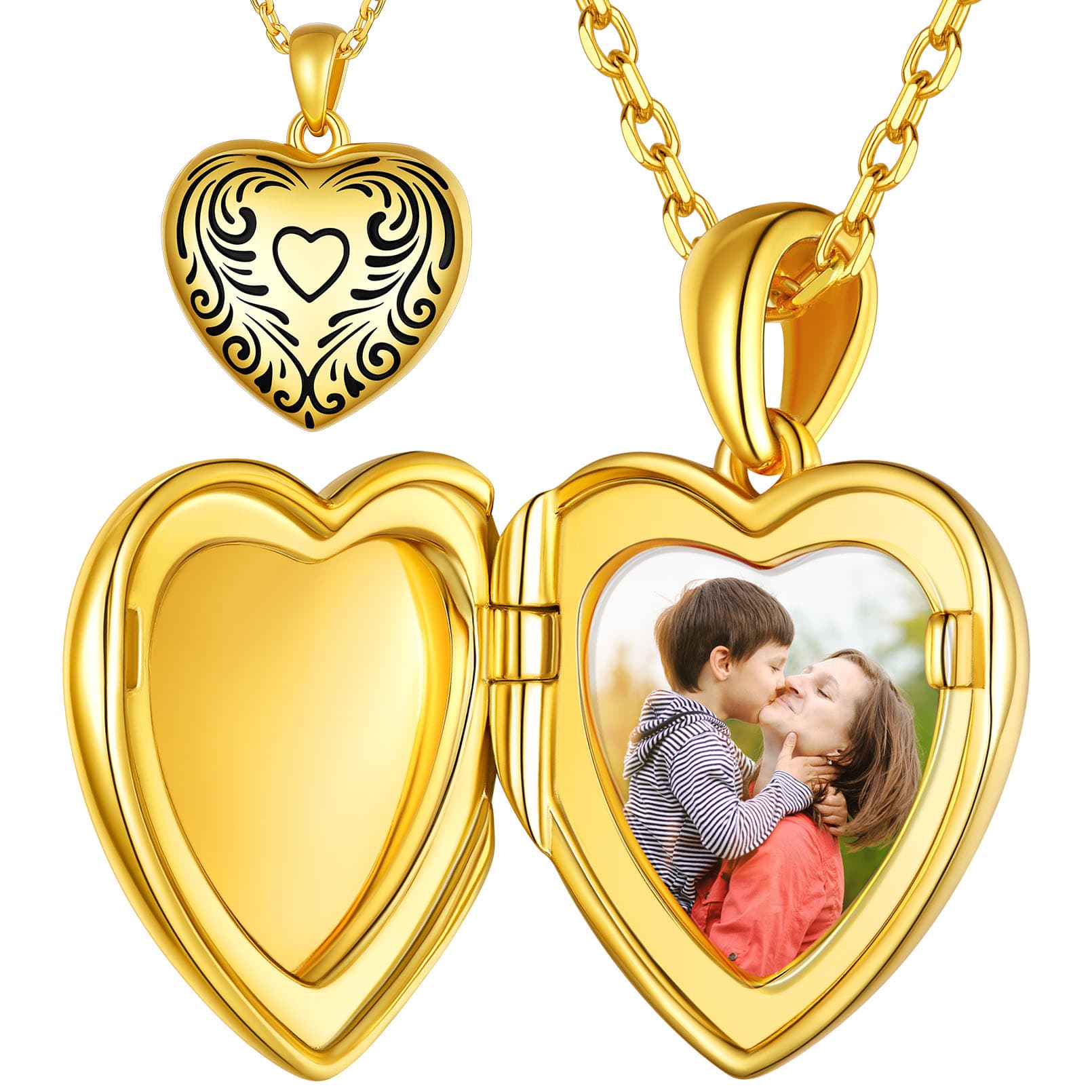 Custom4U Personalized Heart Photo Locket Pendant Necklace Gold