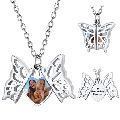 Custom4U Personalized Hollow Butterfly Photo Necklace for Women