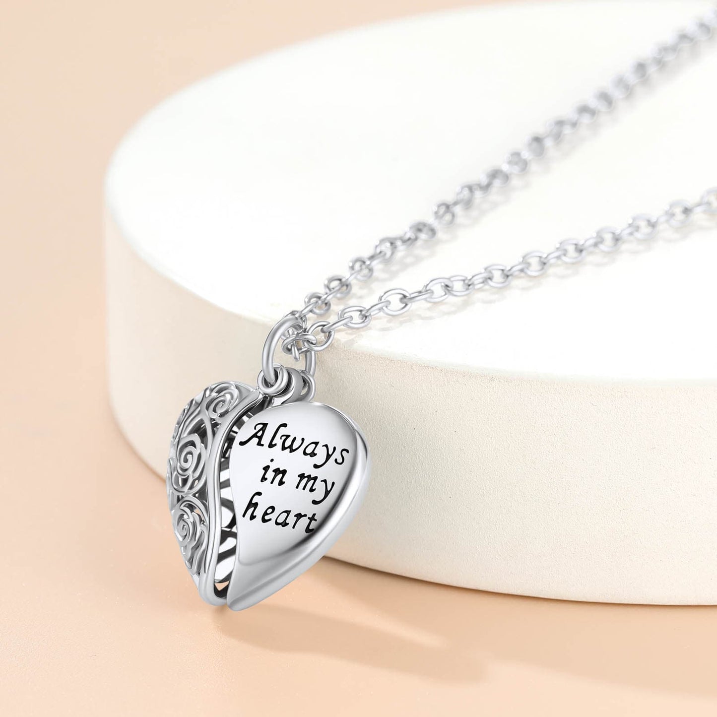 Custom4U Personalized Hollow Rose Heart Necklace Steel