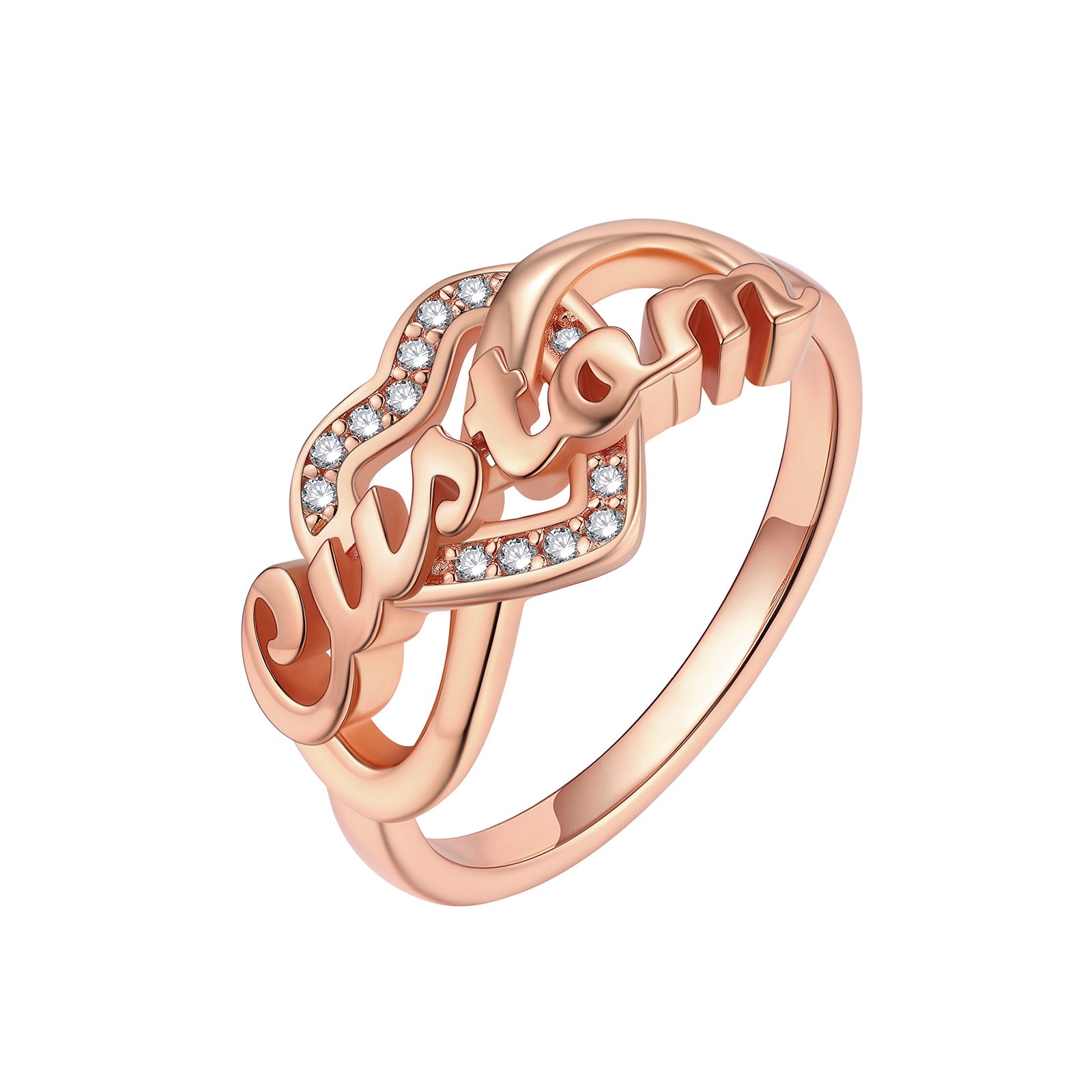 Custom4U Personalized Infinity Heart Names Ring for Women rose gold